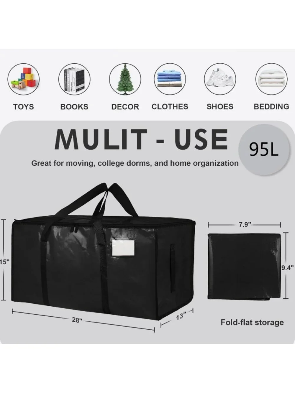 Extra Large Heavy Duty Waterproof Moving Bags - 8 Pack Storage Totes with